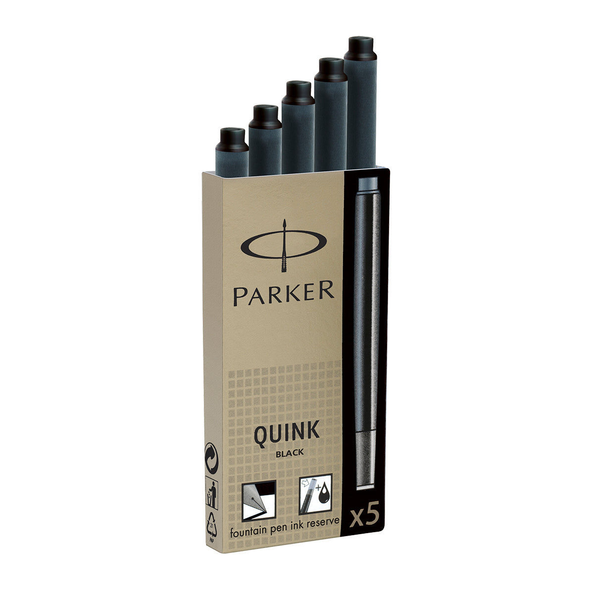 Parker Ink Cartridges, Black, For Parker Fountain Pens Pack of 5 Parker Fountain Pen Ink Cartridges