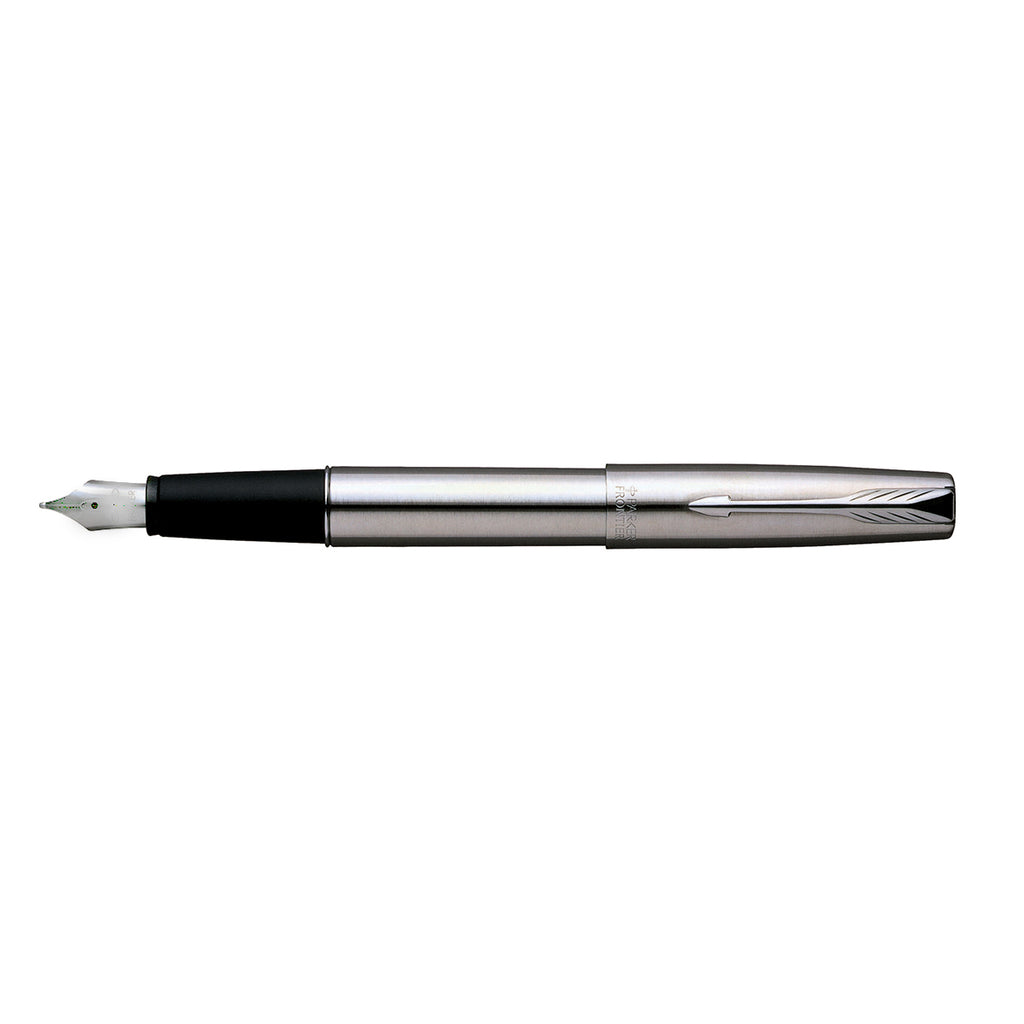 Parker Frontier Stainless Steel Chrome Trim Fountain Pen Fine Nib Made In UK Parker Fountain Pens