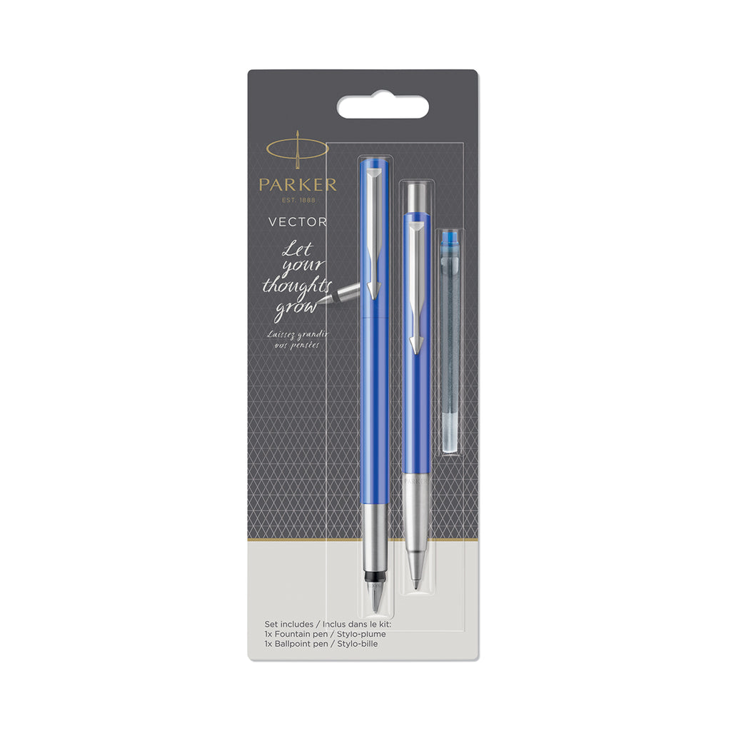 Parker Vector Fountain Pen and Ballpoint Set, Blue Parker Fountain Pens