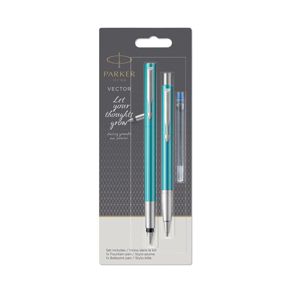 Parker Vector Fountain Pen and Ballpoint Set, Teal Blue Parker Fountain Pens