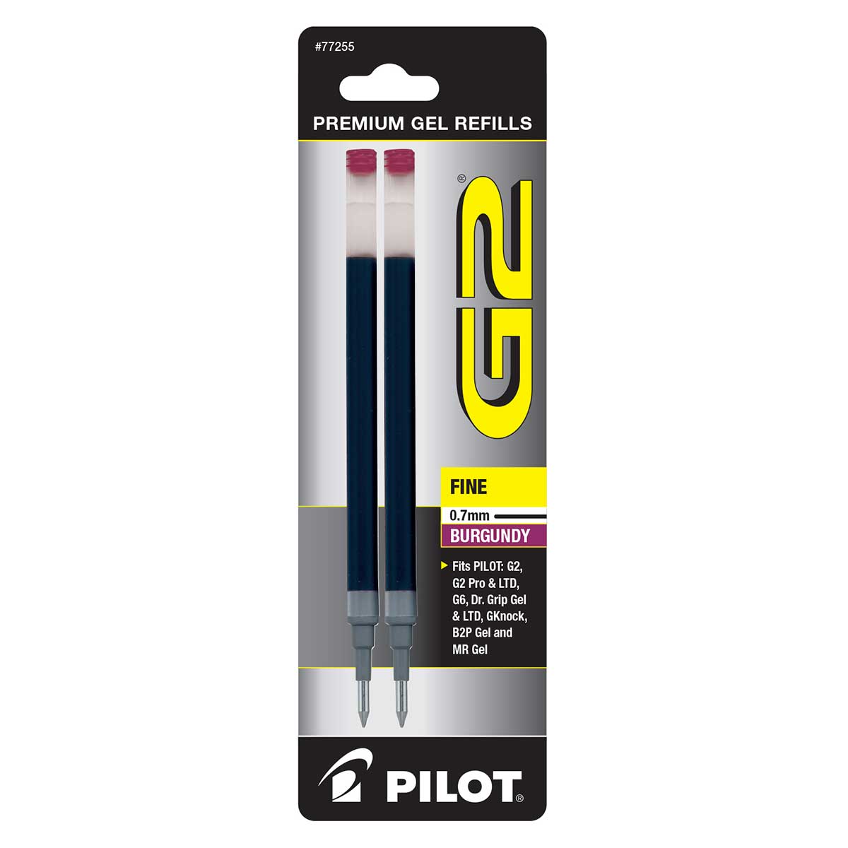 Pilot G2 Burgundy 0.7mm Fine Gel Refills Pack of 2  Pilot Gel Refills