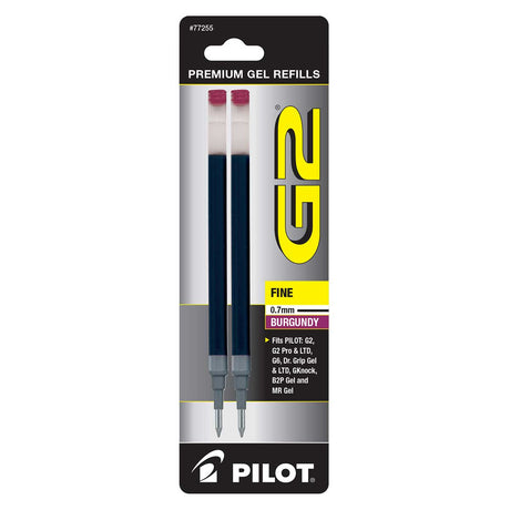Pilot G2 Burgundy 0.7mm Fine Gel Refills Pack of 2  Pilot Gel Refills