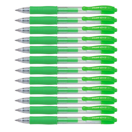 Pilot G2 Neon Green, Fine Gel Pen, 0.7MM - 13956 Dozen  Pilot Gel Ink Pens
