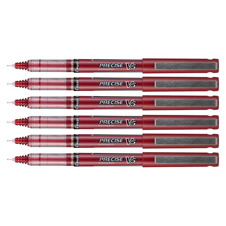 Pilot Precise V5 Red Extra Fine Rolling Ball Pen 0.5mm Pack of 6  Pilot Rollerball Pens