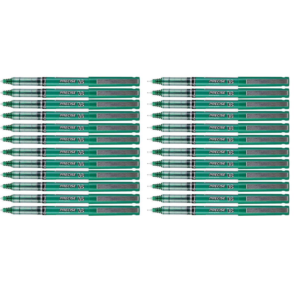 Pilot Precise V5 Green Roller Ball Pens 0.5mm Bulk Pack of 24