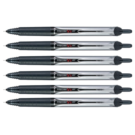 Pilot Precise V5 RT Black Extra Fine, Retractable Rollerball Pen Pack of 6  Pilot Rollerball Pens