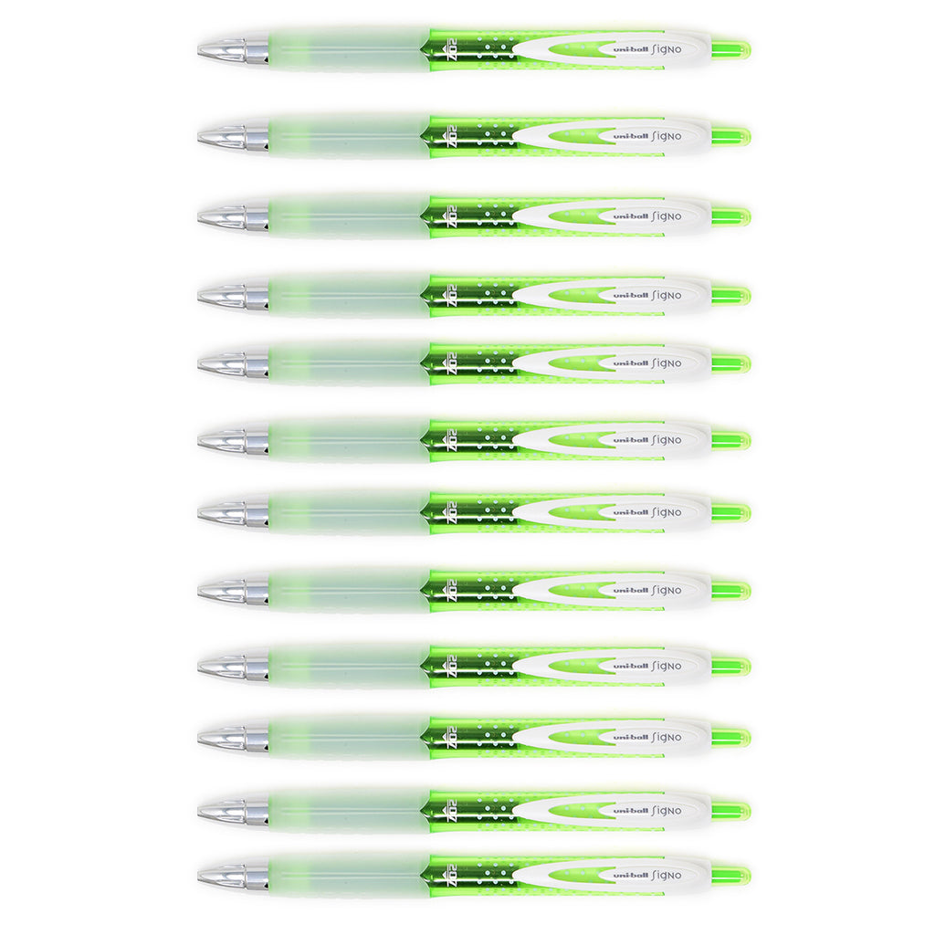 Uni Ball Signo 207 Light Green Gel Pen Medium 0.7mm Retractable - Polka Dot Design 12 Count