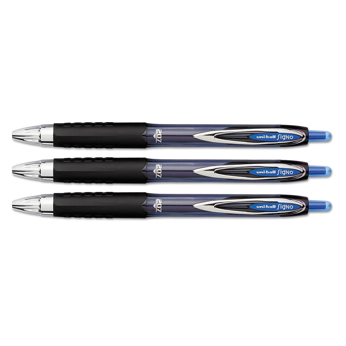 Uni Ball Signo 207 Blue Medium 0.7mm Blue Retractable Gel Ink Pen 3 Count Uni-Ball Gel Ink Pens