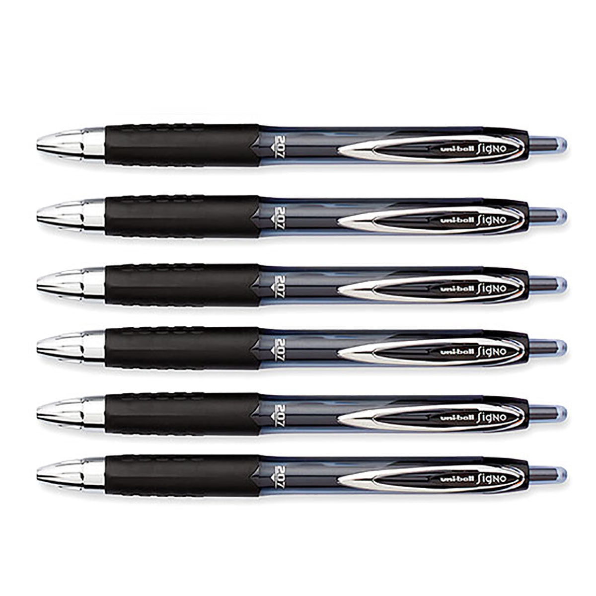 Uni Ball Signo 207 Black Retractable Medium 0.7mm Retractable Gel Ink Pen Pack of 6 Uni-Ball Gel Ink Pens