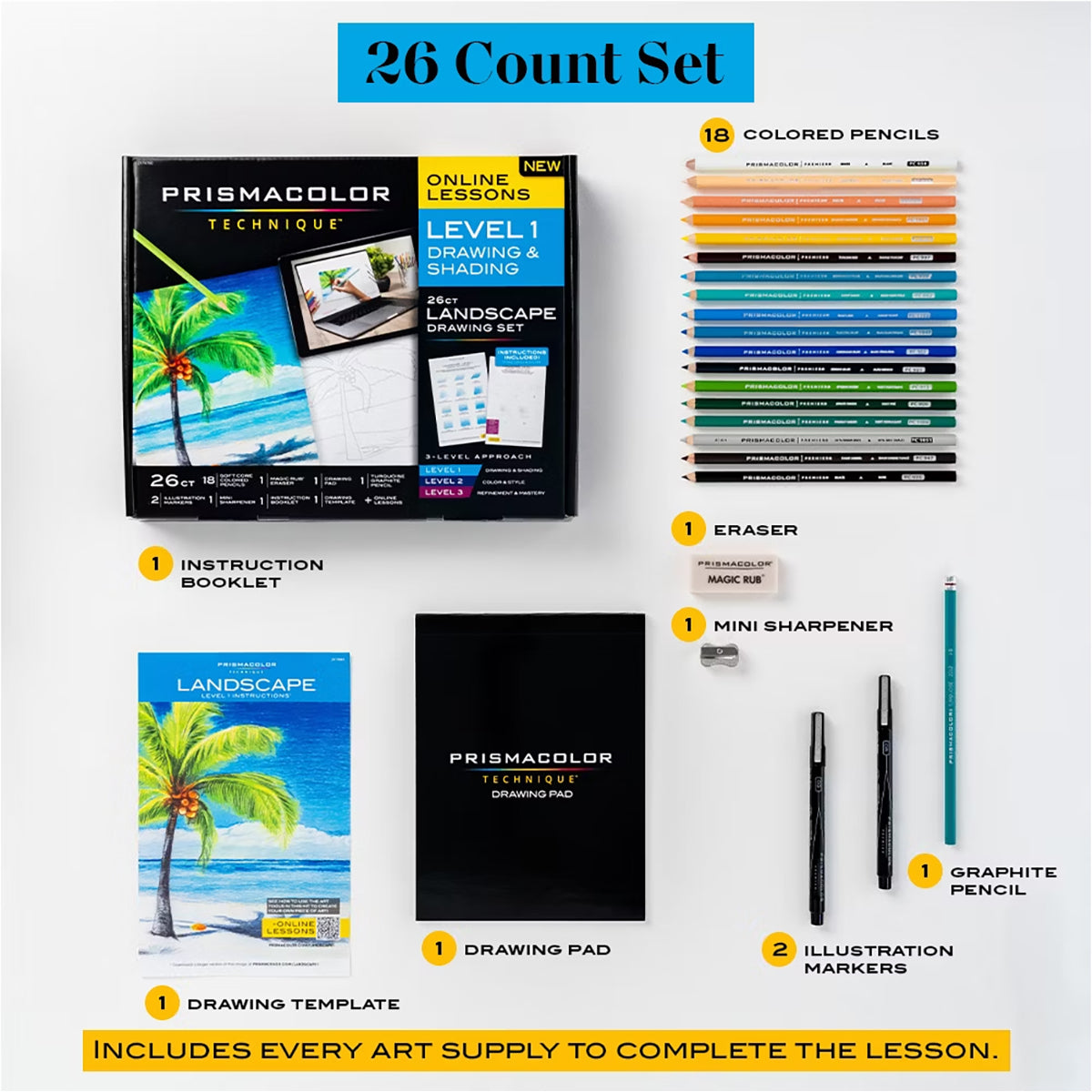 Prismacolor Technique Palm Tree Drawing Art Set, Digital Lessons, Level 1