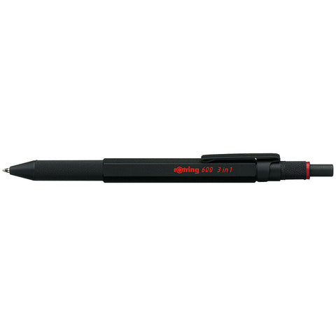 Rotring 600 Black 3 in 1 Multi Pen - Black, Red Ink, 0.5 Pencil -2164108  Rotring Ballpoint Pen
