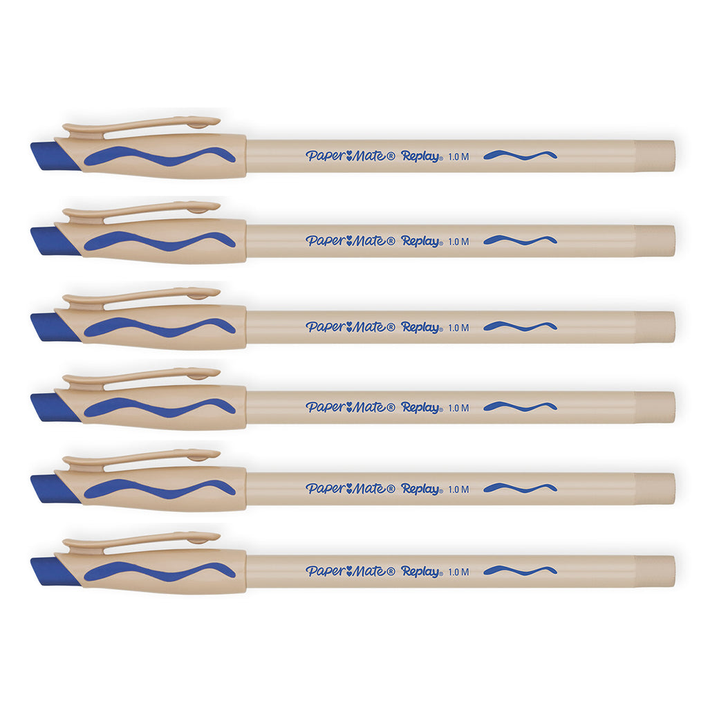 Erasable Blue Ink Pens Medium Pack of 6 , Paper Mate Replay