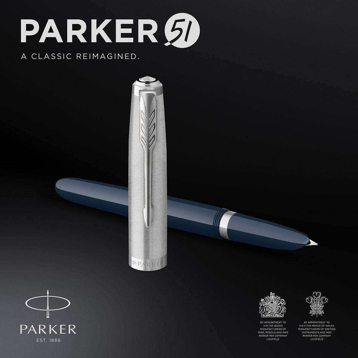 Parker 51 Midnight Blue Chrome Trim Fountain Pen Fine 2123501