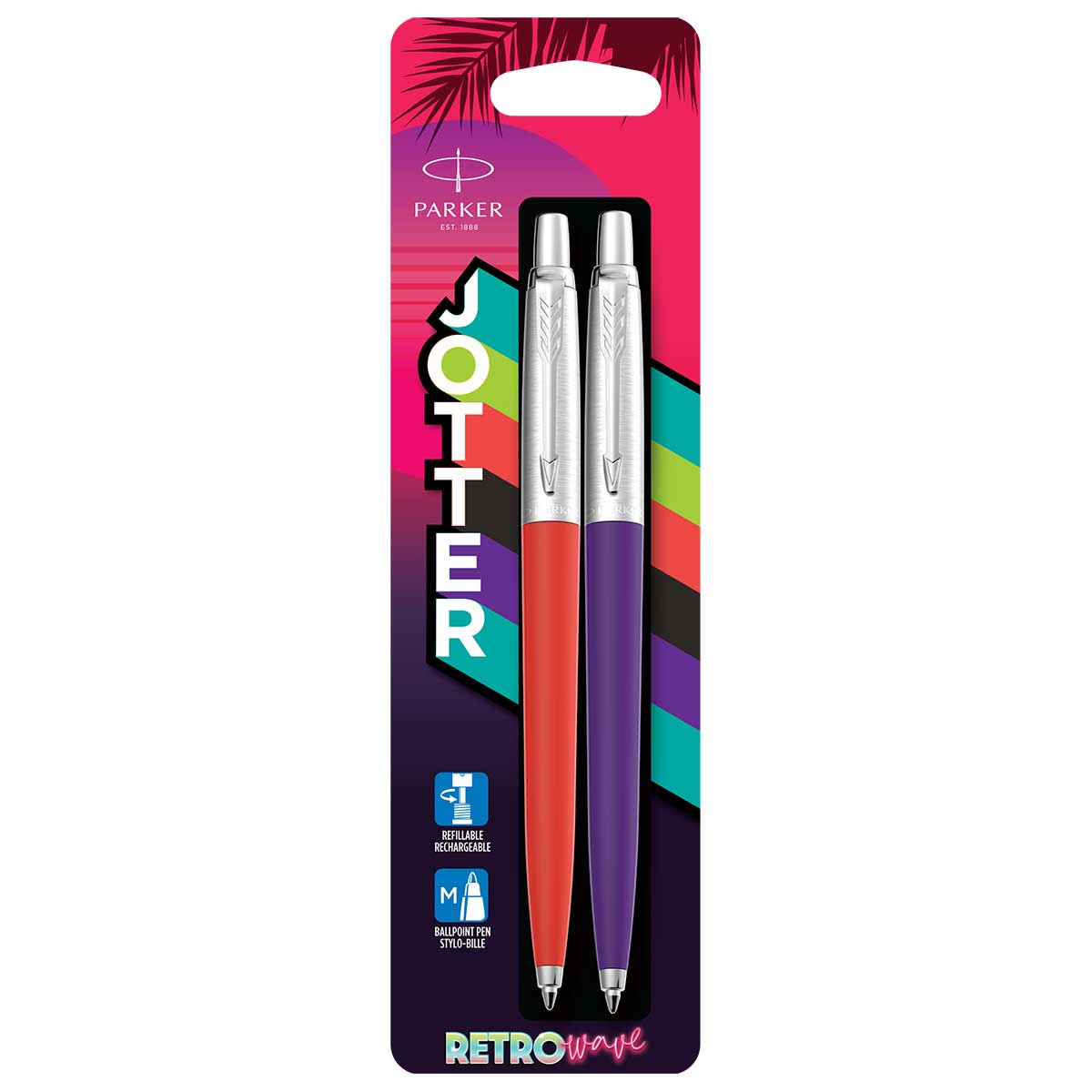 Parker Jotter Retro Wave Vermilion Red & Indigo Purple Ballpoint Pens Blue Ink