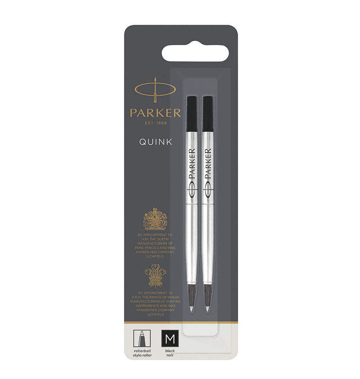 Parker Rollerball Refills Black Medium Pack of 2 Made In France