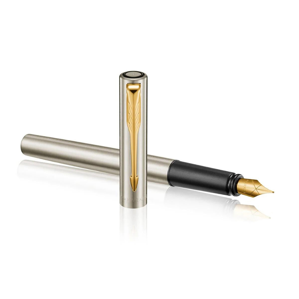 Parker Vector Xl Fountain Pen, Stainless Steel Gold Trim Fine +