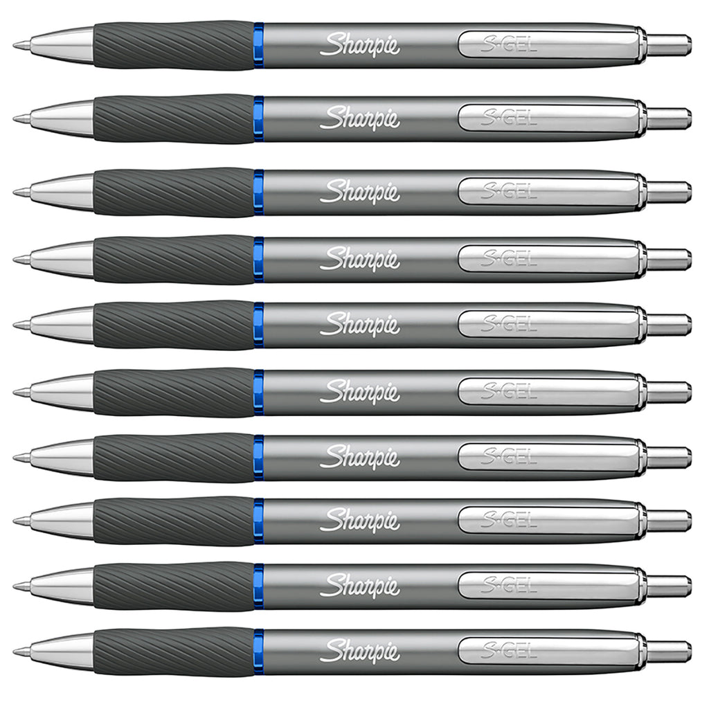 Sharpie S-Gel Gunmetal Blue Ink Retractable Gel Pen Medium with Rubber Grip 10Pens and Pencils