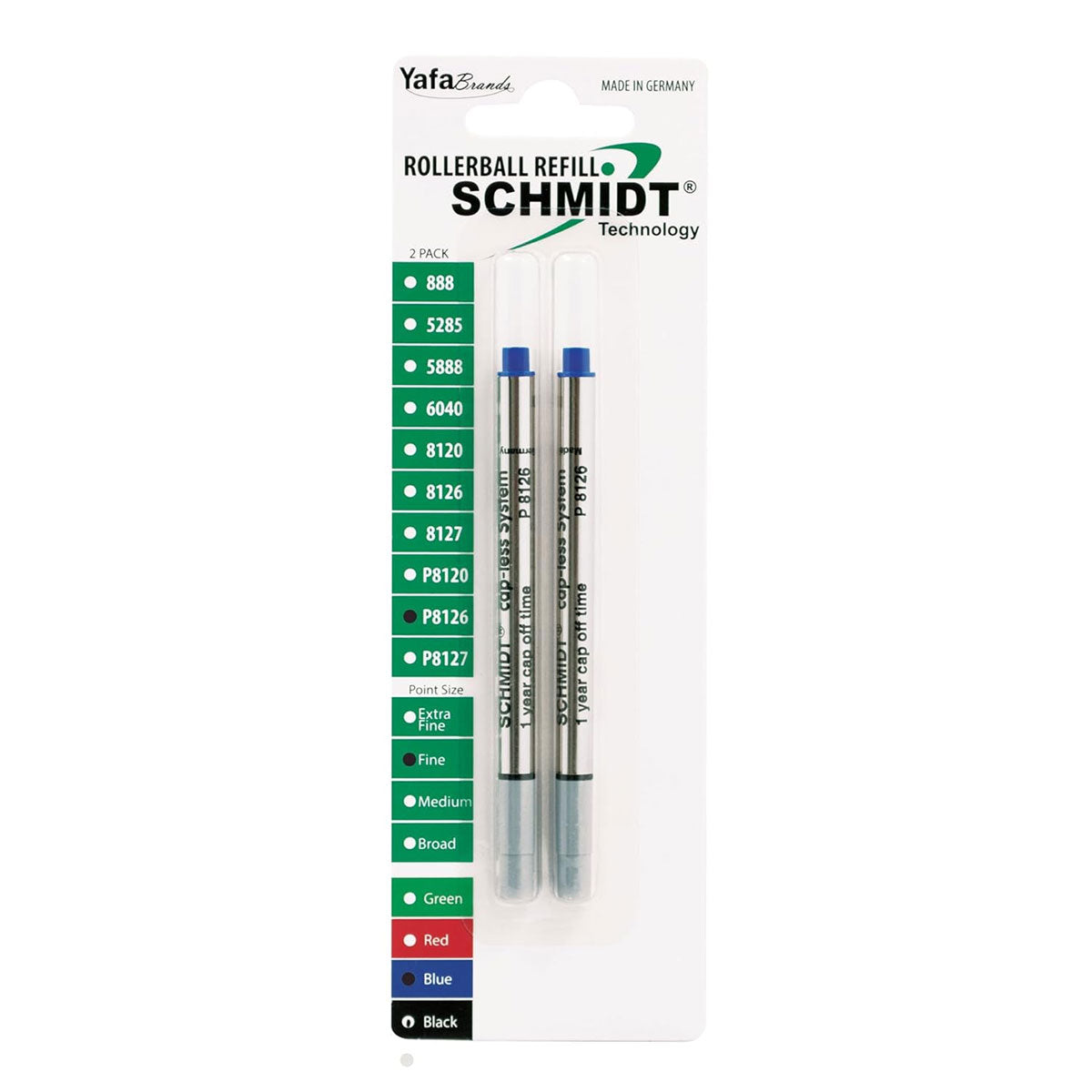 Schmidt Capless System Rollerball Refill Blue Fine Short,  P8126