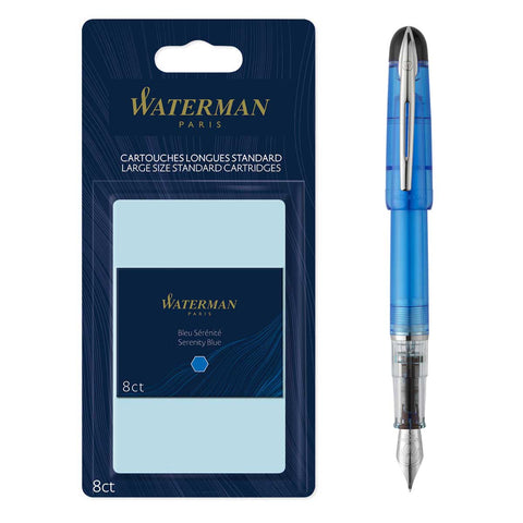Waterman Fountain Pen Kultur Transparent Blue with 8 Serenity Blue Cartridges