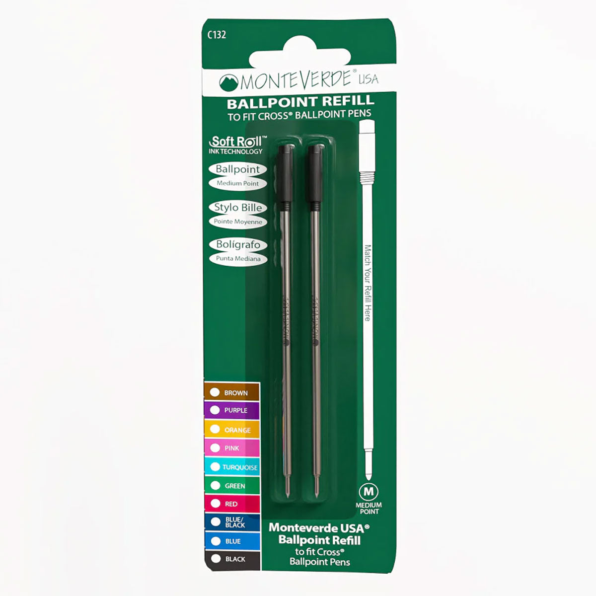Refills for Cross Ballpoint Pens Pack of 2 , Black Ink Medium - By Monteverde (Same Size as 8513)