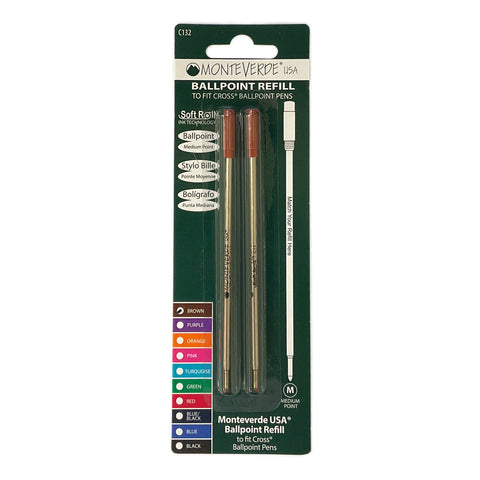 Refills for Cross Ballpoint Pens Pack of 2 , Brown Ink - By Monteverde (Same Size as 8513)  Cross Ballpoint Refills