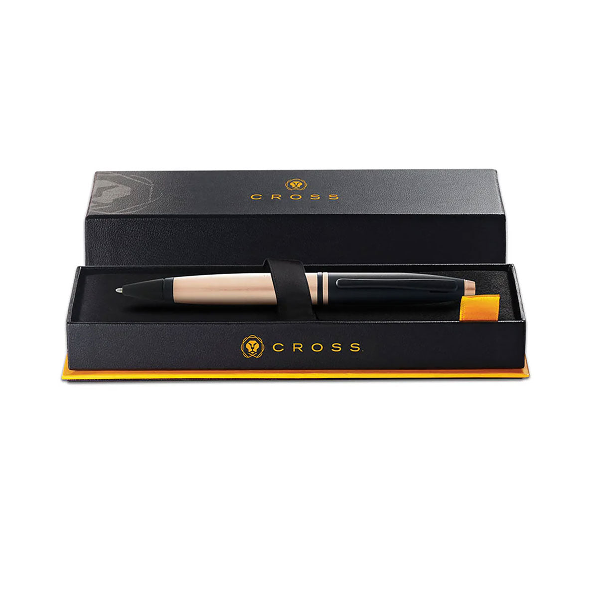 Cross Calais Brushed Rose Gold Plate Black Lacquer Ballpoint Pen