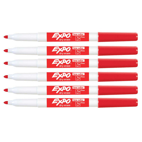 Red Expo Markers, Fine Tip, Pack of 6