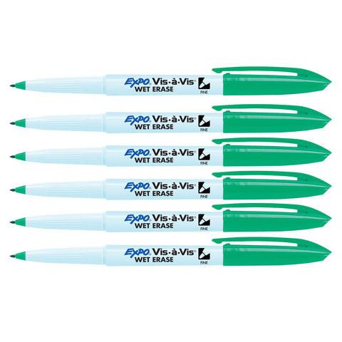 Expo Vis A Vis Wet Erase Markers Green Fine Point - 6 Count