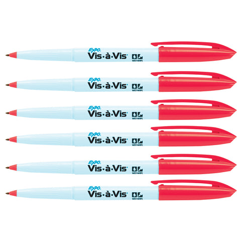Expo Vis A Vis Red Wet Erase Overhead Transparency Markers Fine Point Pack Of 6  Expo Dry Erase Markers