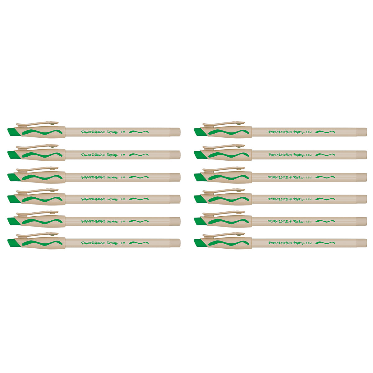 Paper Mate Replay Erasable Pen, Green Ink Pack of 12  Paper Mate Erasable Pens