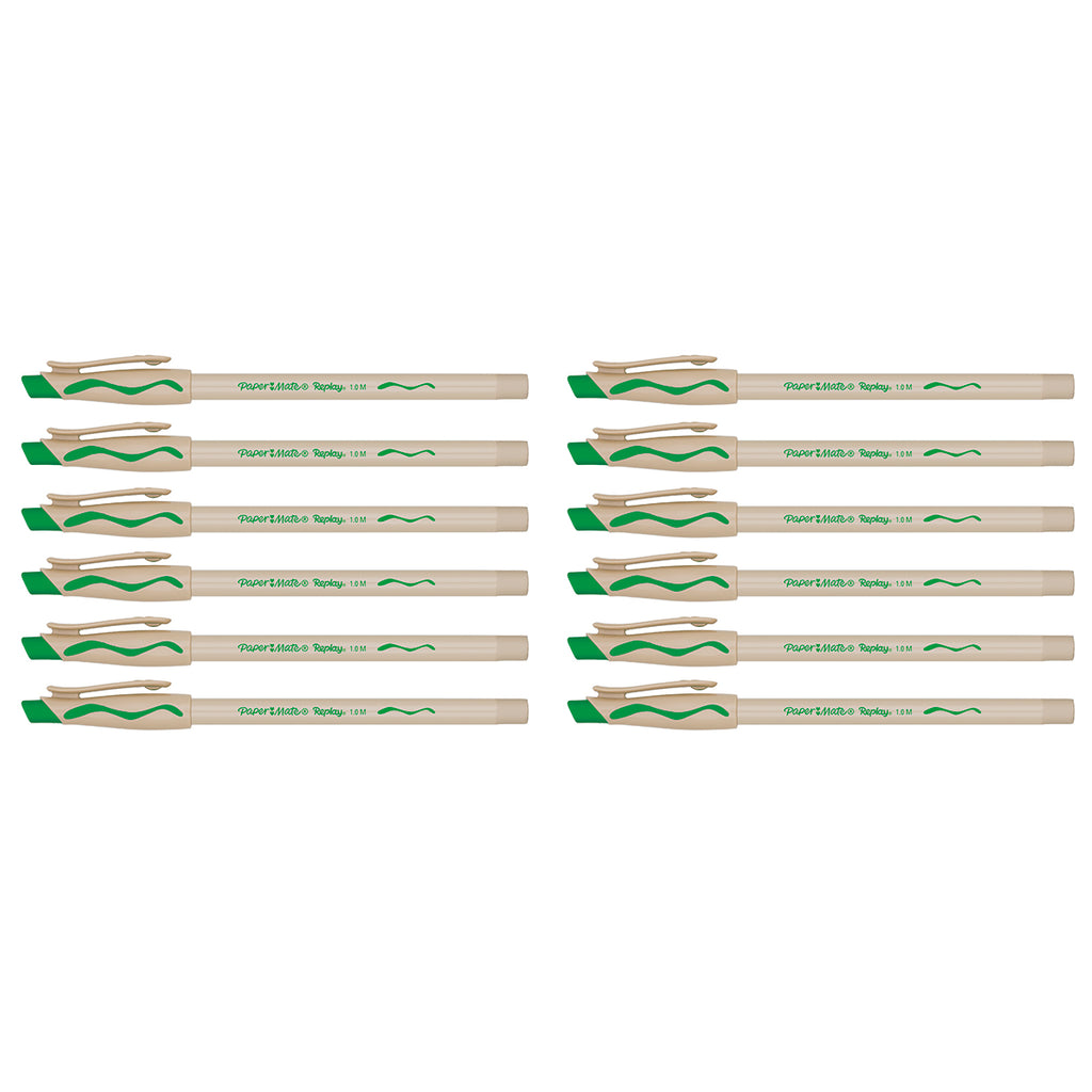 Paper Mate Replay Erasable Pen, Green Ink Pack of 12