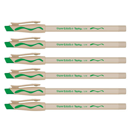 Paper Mate Replay Erasable Pen, Green Ink Pack of 6  Paper Mate Erasable Pens