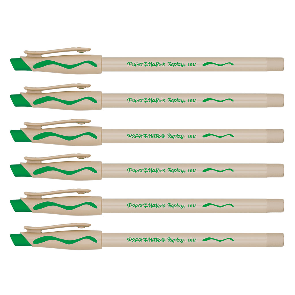 Paper Mate Replay Erasable Pen, Green Ink Pack of 6