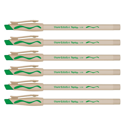 Paper Mate Replay Erasable Pen, Green Ink Pack of 6