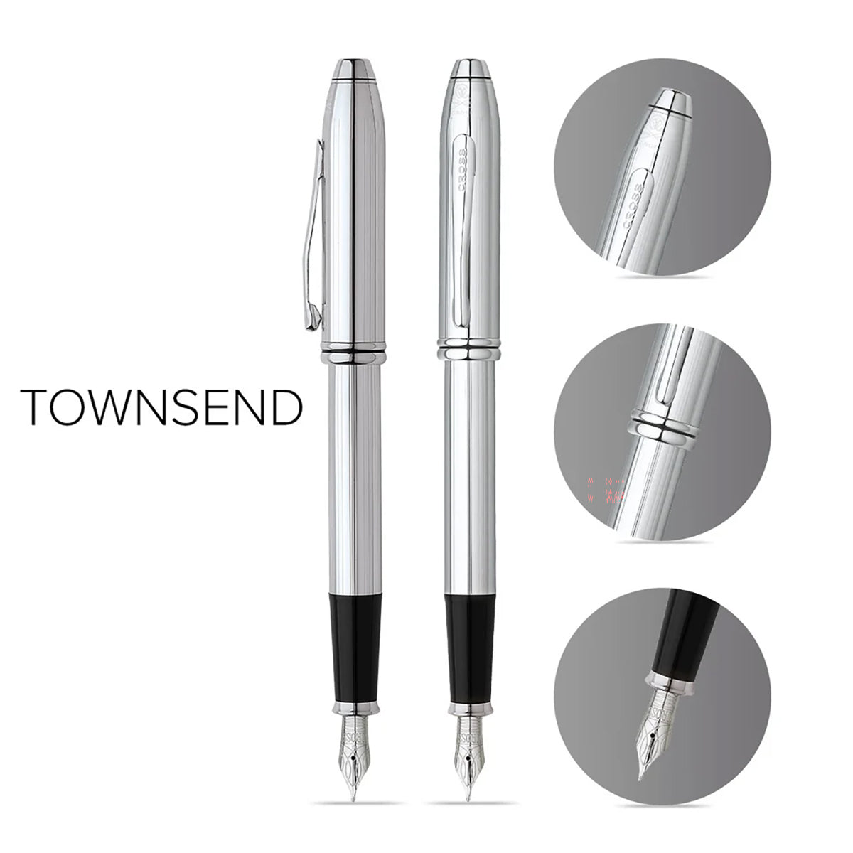 Cross Townsend  Lustrous Chrome Medium Fountain Pen 536-MS