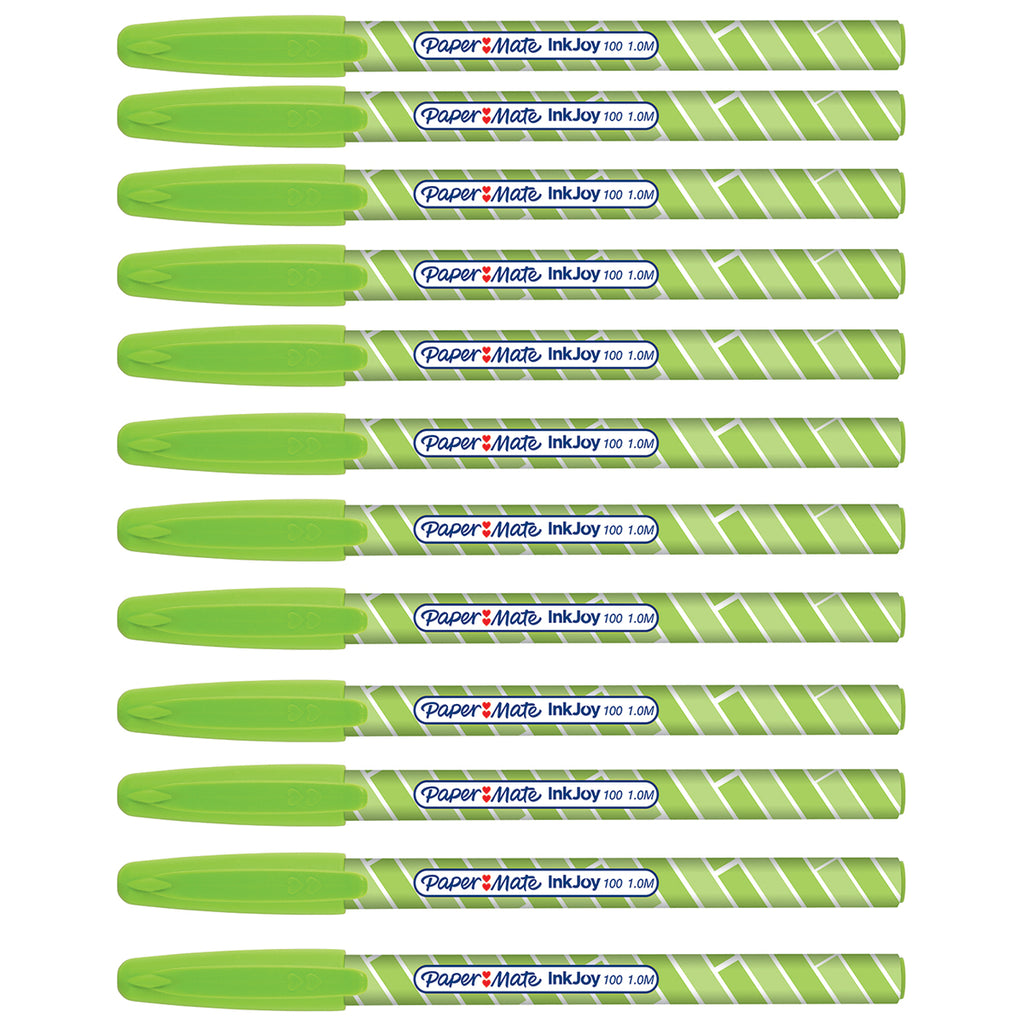 Paper Mate Inkjoy 100 ST Lime Ballpoint Pen, Pack of 12