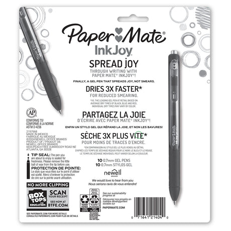 Paper Mate Inkjoy Gel Pens 0.7 MM Assorted Colors Pack of 10