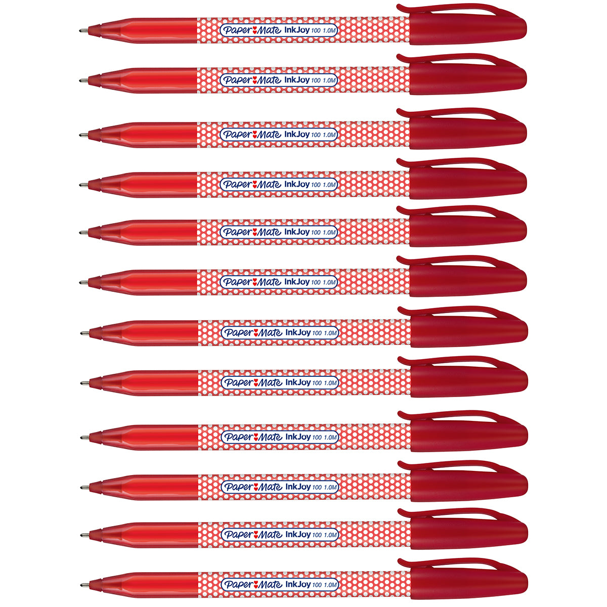 Paper Mate Inkjoy 100 ST Red Ink Ballpoint Pens, Dotted Design  Capped, Pack of 12  Paper Mate Ballpoint Pen