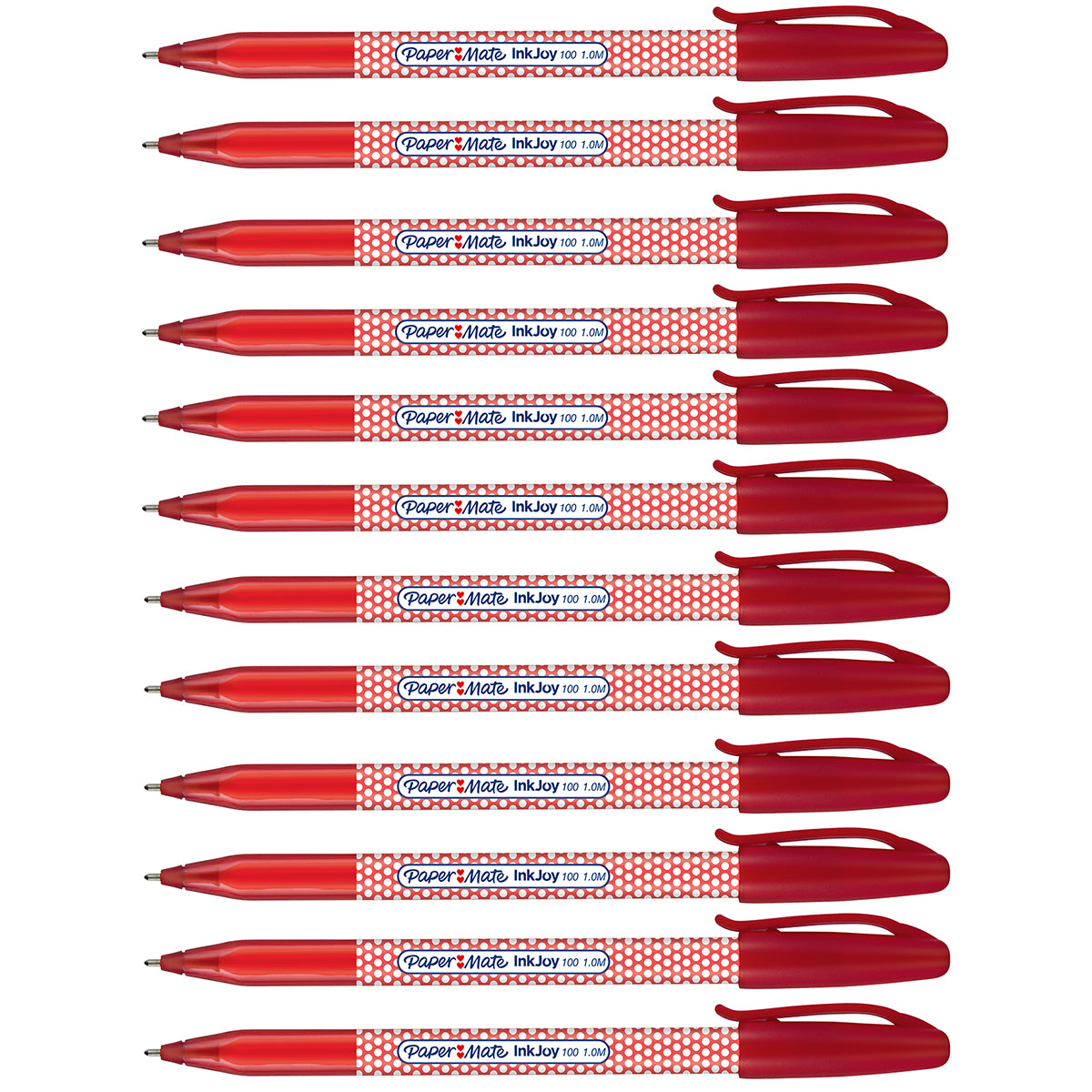 Paper Mate Inkjoy 100 ST Red Ink Ballpoint Pens, Dotted Design  Capped, Pack of 12  Paper Mate Ballpoint Pen