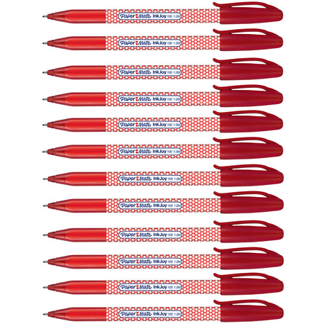 Paper Mate Inkjoy 100 ST Red Ink Ballpoint Pens, Dotted Design  Capped, Pack of 12  Paper Mate Ballpoint Pen