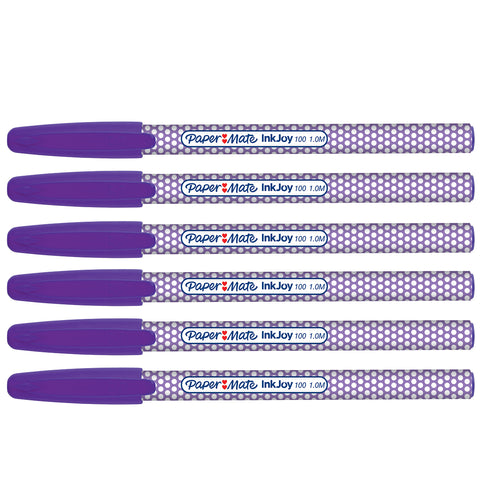 Paper Mate Inkjoy 100ST Purple Ballpoint Pen, Medium Pack of 6