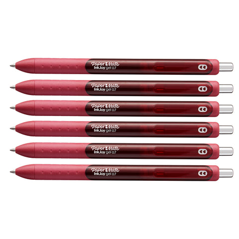 Paper Mate Inkjoy Gel Garnet (Dark Ruby) Medium Point 0.7 mm Retractable Gel Pen (Dark Ruby Gel Ink) Pack of 6
