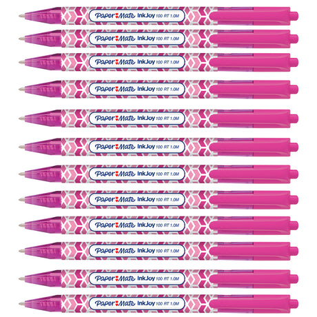 Papermate Inkjoy Pink Ink Pen Retractable Geometric Design Pack of 12  Paper Mate Ballpoint Pen
