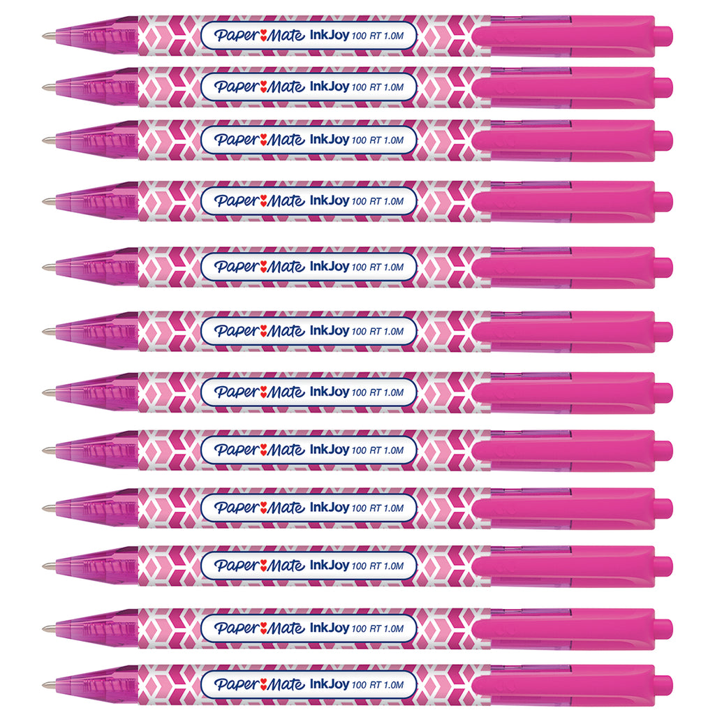 Papermate Inkjoy Pink Ink Pen Retractable Geometric Design Pack of 12
