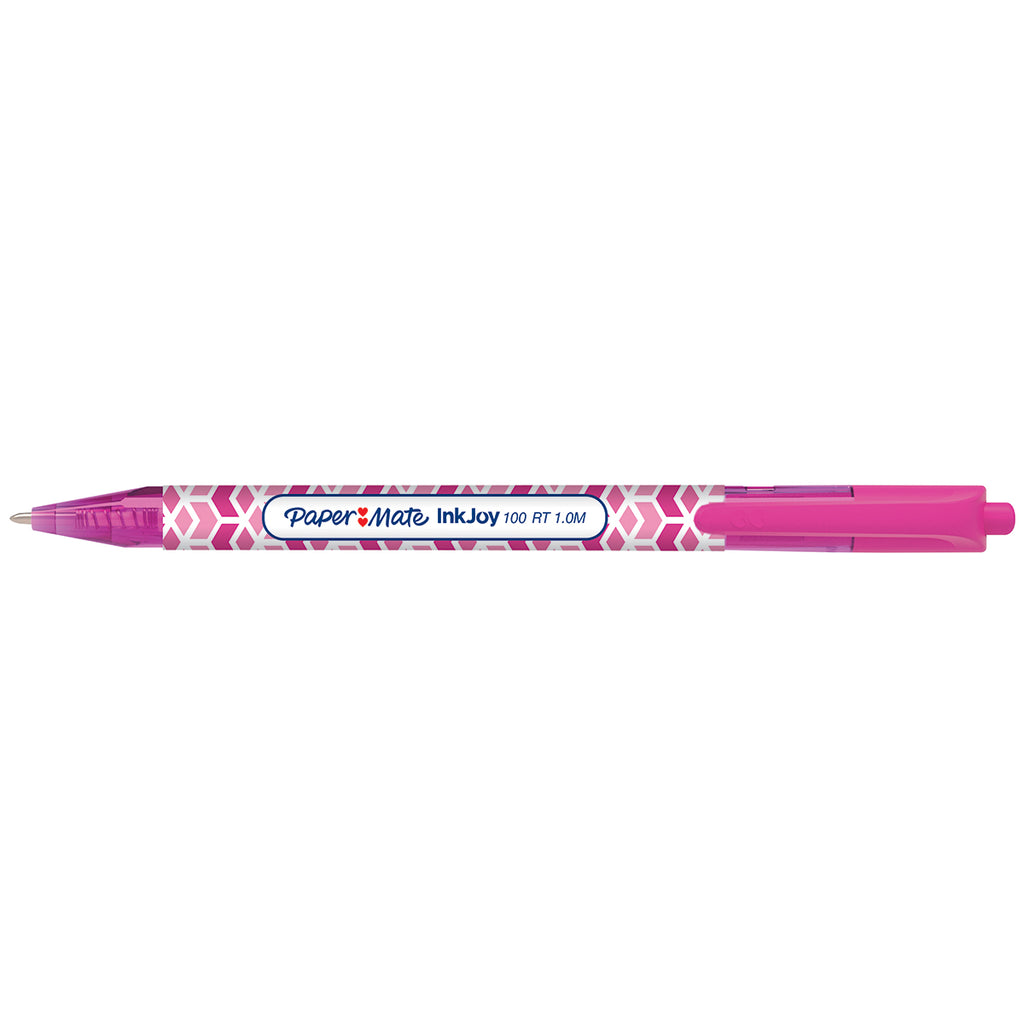 Papermate Inkjoy Pink Ink Pen Retractable 100 RT Geometric Design