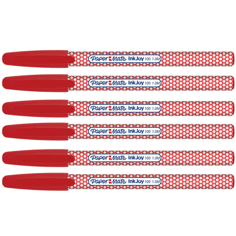 Paper Mate Inkjoy 100 ST Red Ink Ballpoint Pens, Dotted Design  Capped, Pack of 12