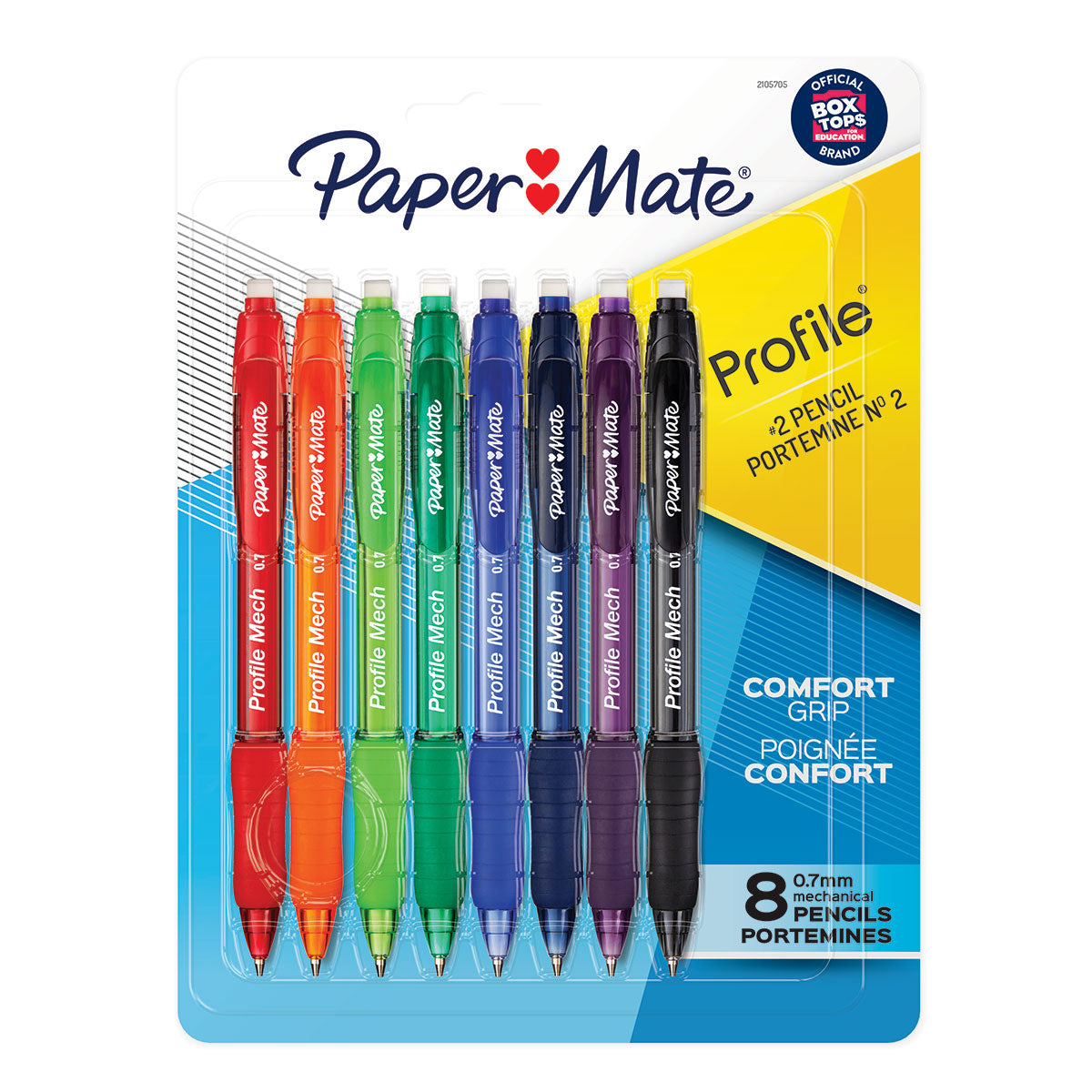 Papermate  Assorted Barrel No. 2 Pencils – Standard Graphite Comfort Grip Pack of 8