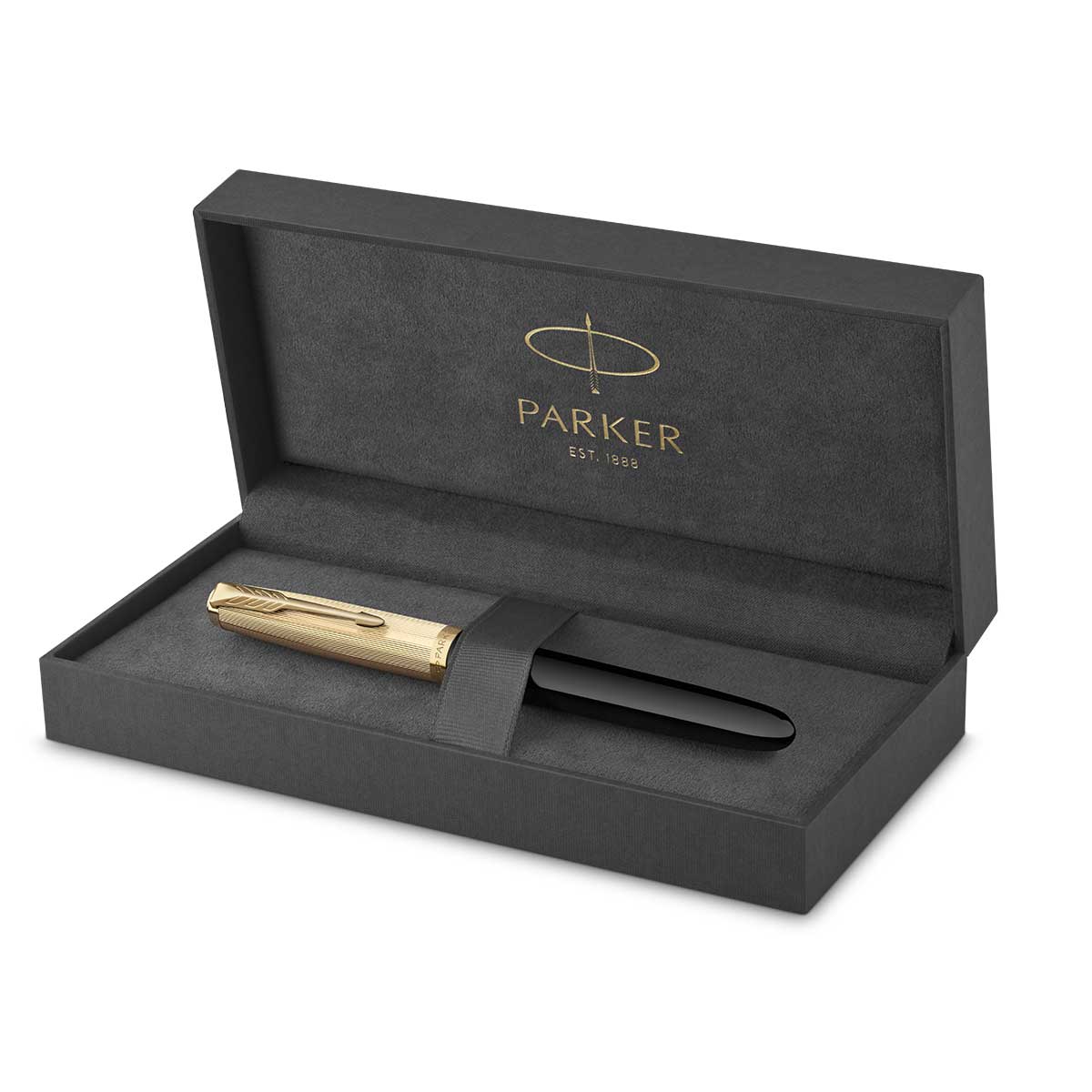Parker 51 Deluxe Fountain Pen Black Gold Trim Fine