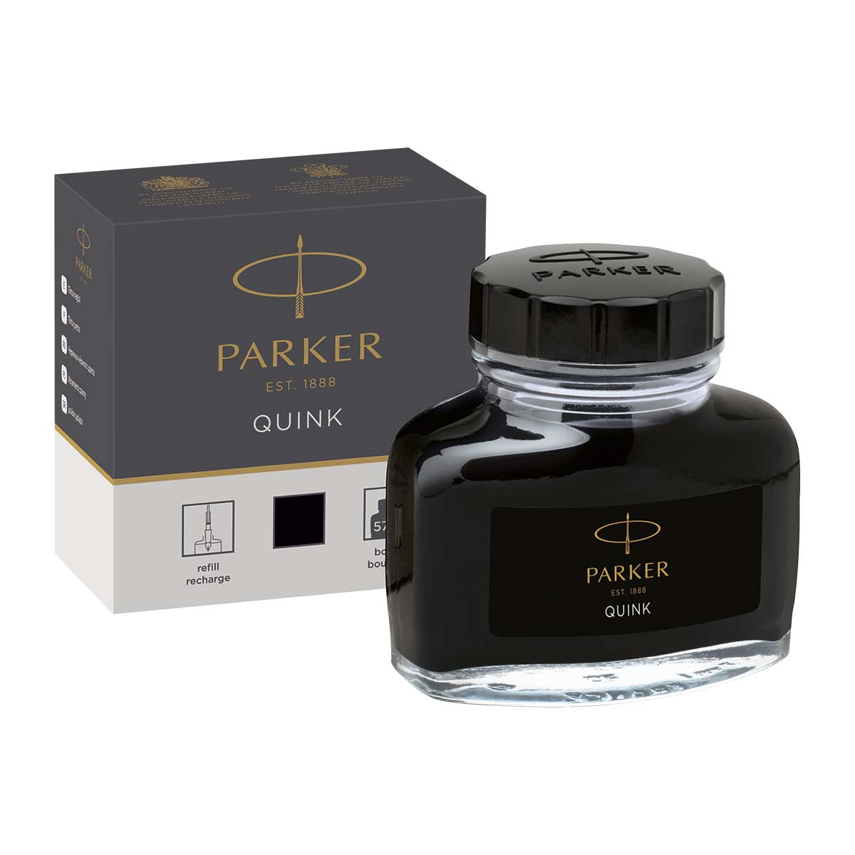 Parker Quink Black Fountain Pen Bottled Ink, 57 ml