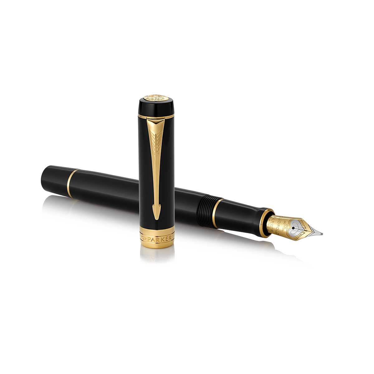 Parker Duofold Black Gold Trim Centennial Fountain Pen Medium With Converter 1931382